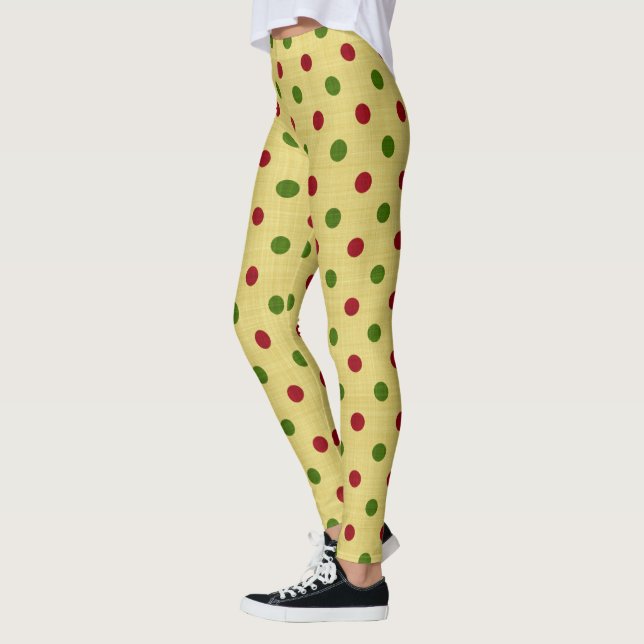 Extravagant Red and Green Christmas Retro Polka Do Leggings (Links)