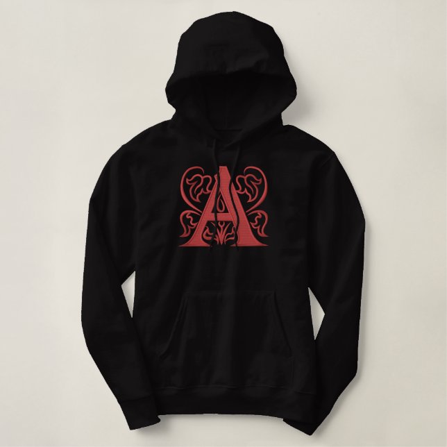Extravagant Red Monogram A Bestickter Hoodie (Design vorne)