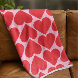 Extravagant romantisches Rot-Rot-Rosa-Herz-Muster Fleecedecke