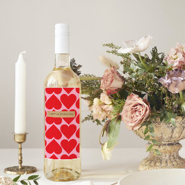 Extravagant romantisches Rot-Rot-Rosa-Herz-Muster  Weinetikett