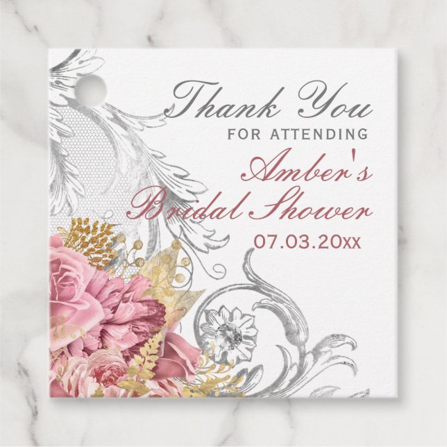 Extravagant rosa Brautparty Geschenkanhänger (Vorderseite)