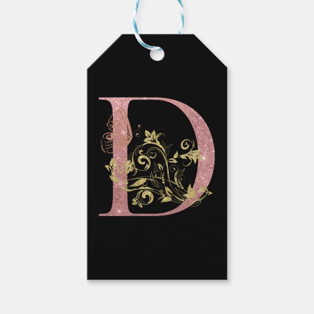 Extravagant rosa Glitzer Buchstabe D Geschenkanhänger (Vorderseite)