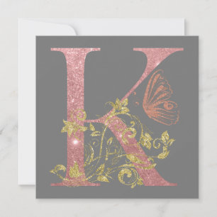 Extravagant rosa Glitzer Letter K Mitteilungskarte