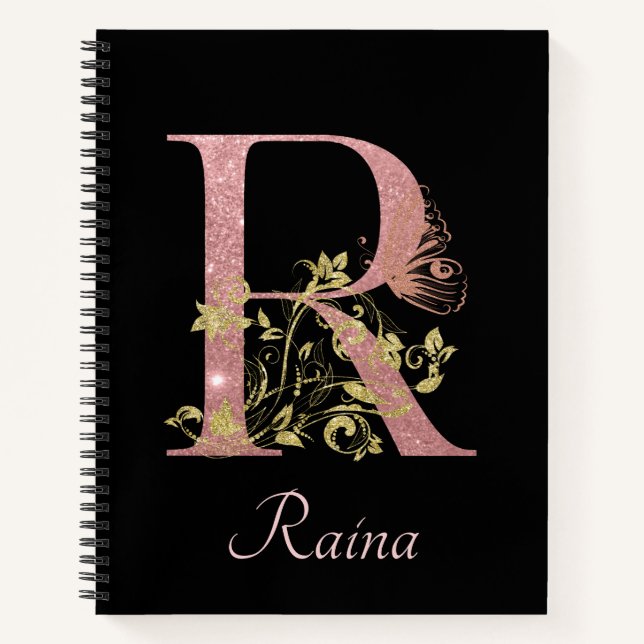 Extravagant rosa Glitzer Letter R Bullet Journal Notizbuch (Vorderseite)