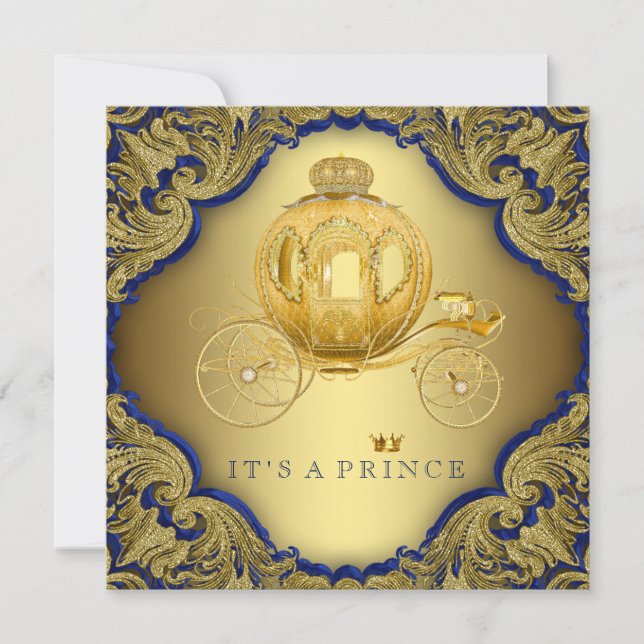 Extravagant Royal Blue Gold Glitzer Prince Baby Du Einladung (Vorderseite)