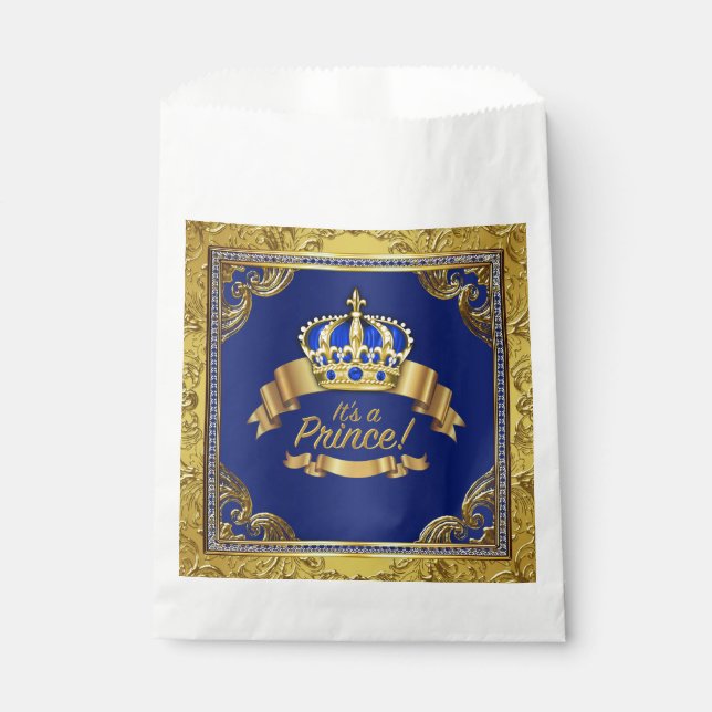 Extravagant Royal Blue Gold Prince Baby Dusche Geschenktütchen (Vorderseite)
