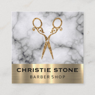 Extravagant Salon Shears Marble Gold Trim Quadratische Visitenkarte