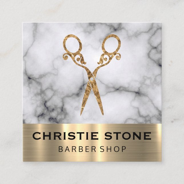 Extravagant Salon Shears Marble Gold Trim Quadratische Visitenkarte (Vorderseite)