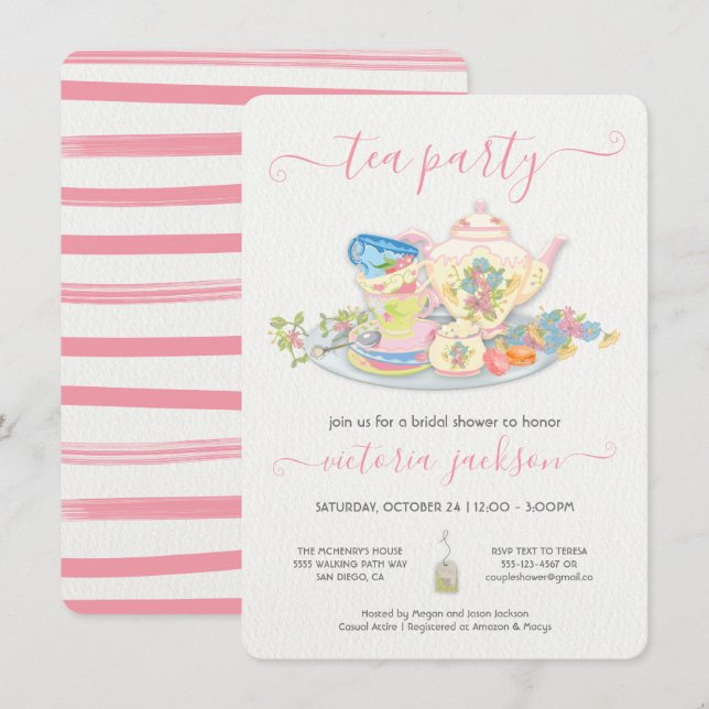 Extravagant Tee Party Geburtstag Brautparty Einladung (Vorne/Hinten)