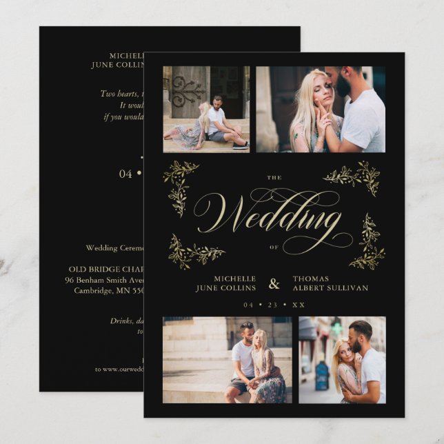 Extravagant Trendy 4 Fotos Collage Wedding Einladu (Vorne/Hinten)