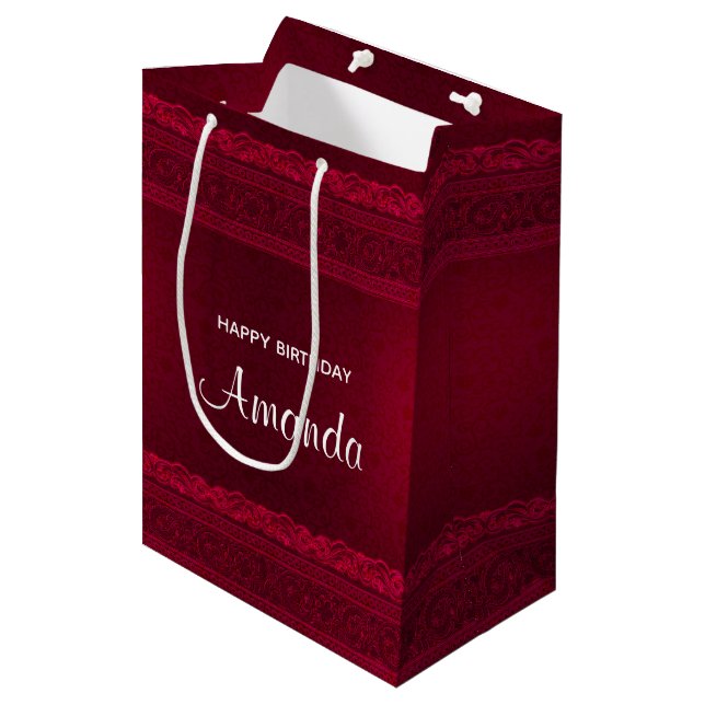 Extravagant und elegant roter Hintergrund Stilvoll Mittlere Geschenktüte (Vorderseite Schrägansicht)