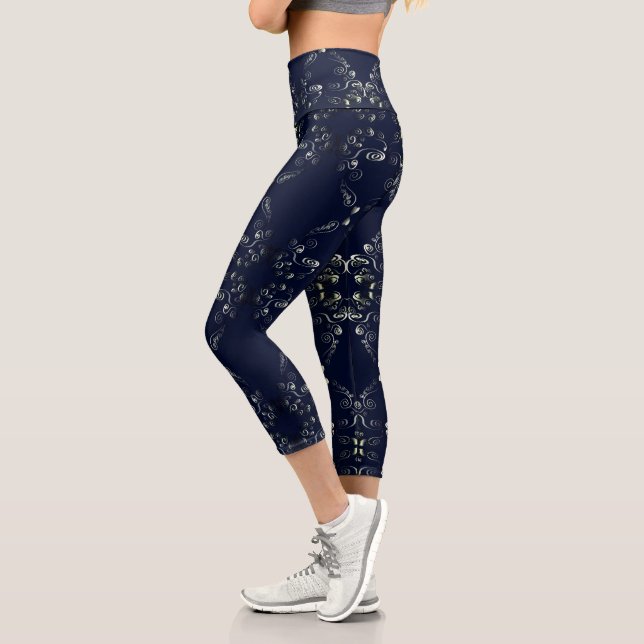 Extravagante 3D-Goth-Recoleta-Herzen DrkBlue Capri Leggings (Links)