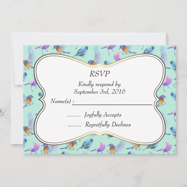 Extravagante Aquarellvögel mit RahmenWedding-RSVP Einladung (Vorderseite)