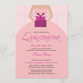 Extravagante Ball Gown Quinceanera Einladung (Rosa