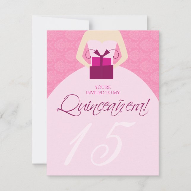 Extravagante Ball Gown Quinceanera Einladung (Rosa (Vorderseite)