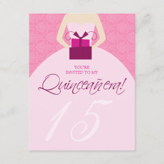 Extravagante Ball Gown Quinceanera Einladung (Rosa