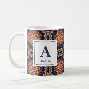 Extravagante Blume und Sternformmuster Monogramm Kaffeetasse