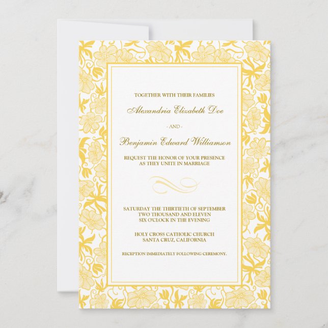 Extravagante Blumengelbe Hochzeit Einladung (Vorderseite)