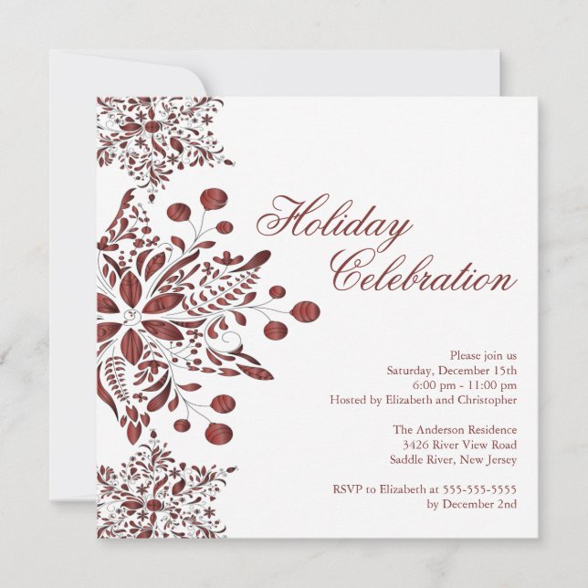 Extravagante Burgund Jewel Snowflakes Einladung (Vorderseite)