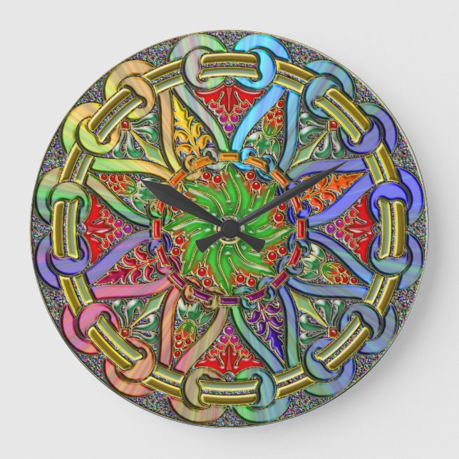 Extravagante Circle Floral Design Art Große Wanduhr (Vorderseite)