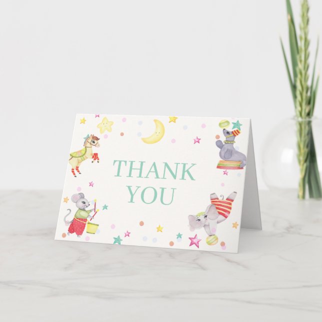 Extravagante Circus Karneval Animals Kinderdusche Dankeskarte (Vorderseite)