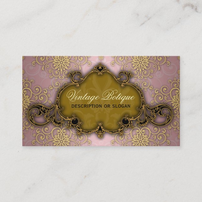 Extravagante "Damask Pink and Gold Botique"-Visite Visitenkarte (Vorderseite)