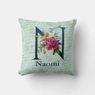 Extravagante florale Monogramm Initial N Throw Pil Kissen
