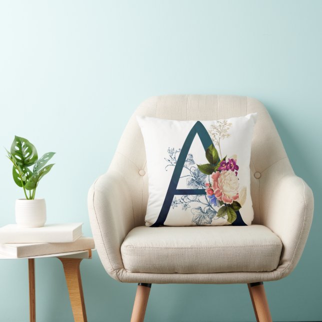 Extravagante florale Monogramm Letter A Kissen (Stuhl )