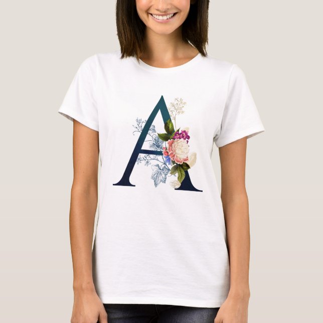 Extravagante florale Monogramm Letter A T-Shirt (Vorderseite)