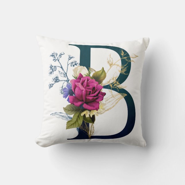 Extravagante florale Monogramm Letter B Kissen (Vorderseite)