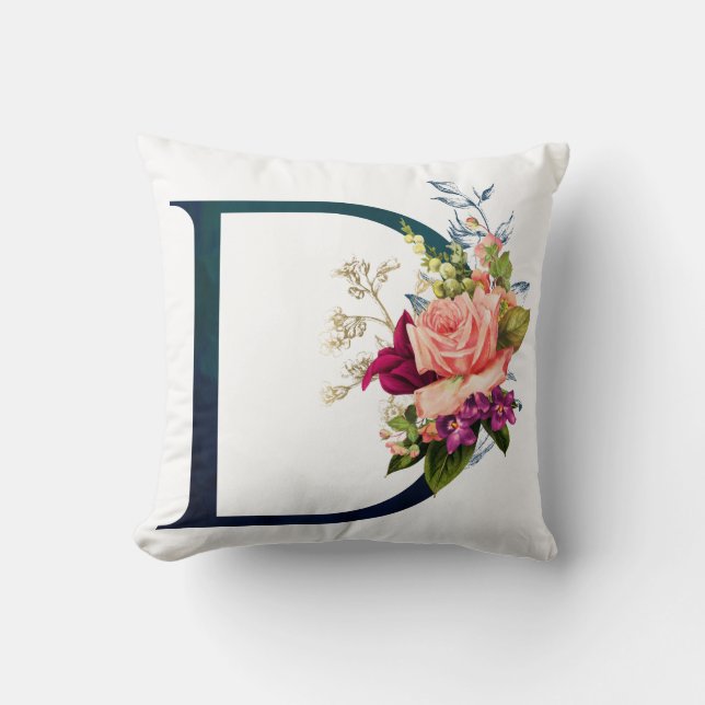 Extravagante florale Monogramm Letter D Kissen (Vorderseite)