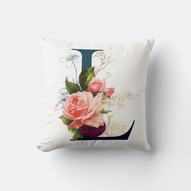 Extravagante florale Monogramm Letter L Kissen (Vorderseite)
