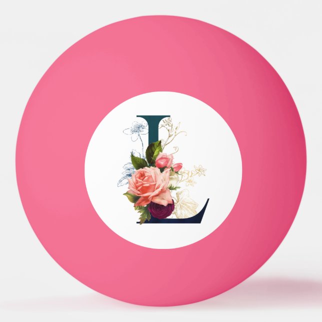 Extravagante florale Monogramm Letter L pink Tischtennisball (Vorderseite)