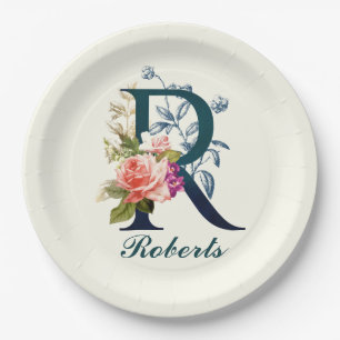 Extravagante florale Monogramm Letter R Pappteller
