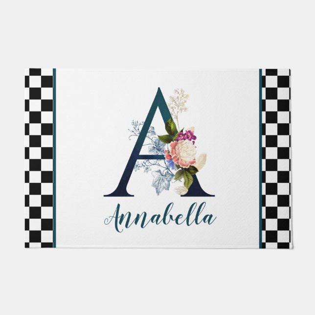 Extravagante florale Monogrammkarte A des Prüfbret Fußmatte (Vorderseite)