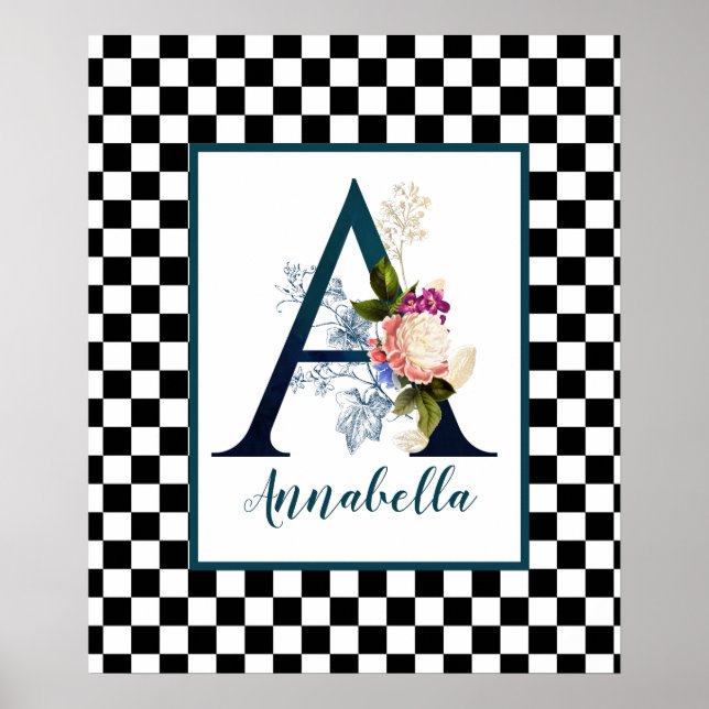 Extravagante florale Monogrammkarte A des Prüfbret Poster (Vorne)