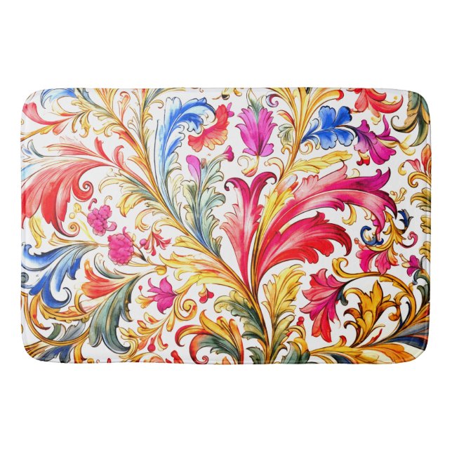 Extravagante florentinische Design Wasserfarben-Bl Badematte (Vorderseite)
