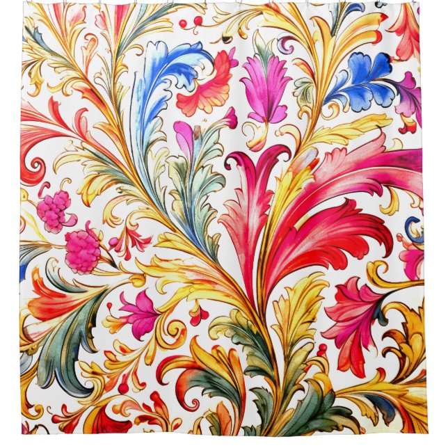 Extravagante florentinische Design Wasserfarben-Bl Duschvorhang (Vorderseite)