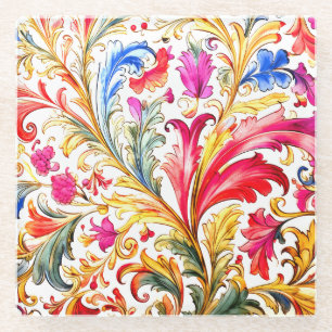 Extravagante florentinische Design Wasserfarben-Bl Glasuntersetzer