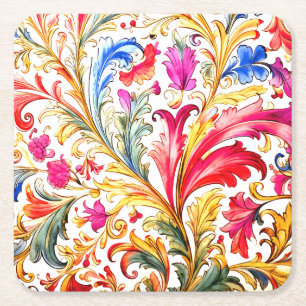 Extravagante florentinische Design Wasserfarben-Bl Rechteckiger Pappuntersetzer