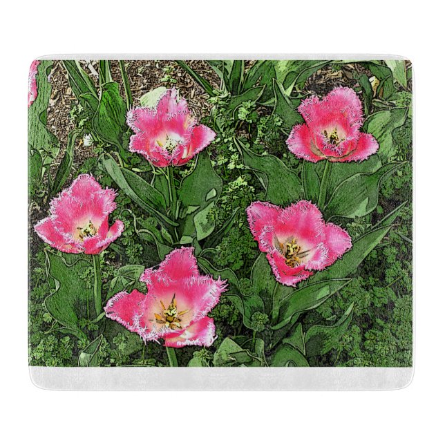 "EXTRAVAGANTE FRILLEN UND WEISSE, FRINGTE TULIPS/G SCHNEIDEBRETT (Vorderseite)