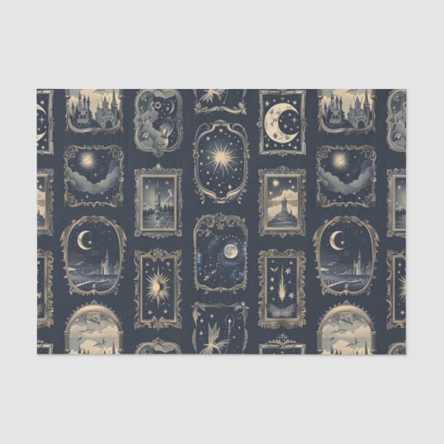 Extravagante Gerahmte Himmelsbilder auf blauem Hin Seidenpapier (Vorderseite)