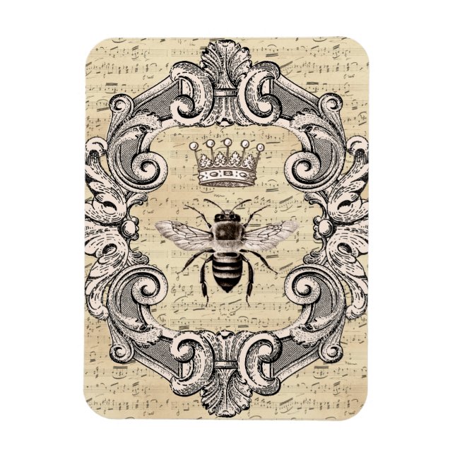 Extravagante Gerahmte Queen Bee auf Sheet Music Magnet (Vertikal)