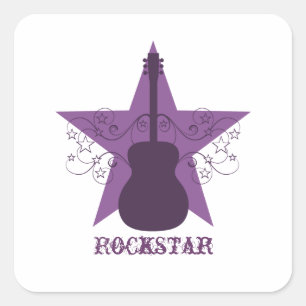 Extravagante Gitarren-Star-Wirbel Aufkleber, Lila Quadratischer Aufkleber