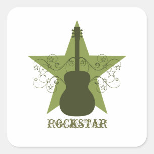 Extravagante Gitarren-Star-Wirbel Square Stickers, Quadratischer Aufkleber