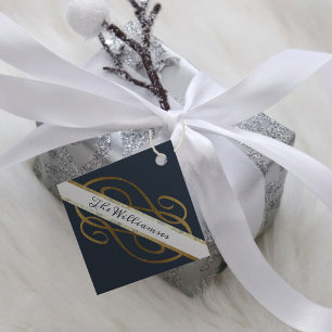 Extravagante Gold Foil Wirbel Dunkelblau Frohe Wei Geschenkanhänger