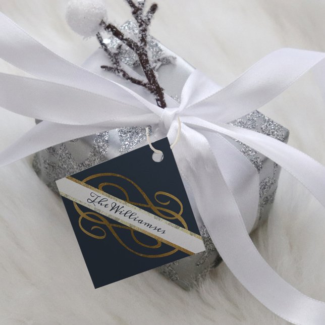 Extravagante Gold Foil Wirbel Dunkelblau Frohe Wei Geschenkanhänger (Von Creator hochgeladen)
