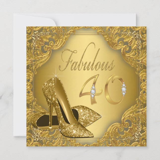 Extravagante Gold High Heel Fabulous 40. Geburtsta Einladung (Vorderseite)