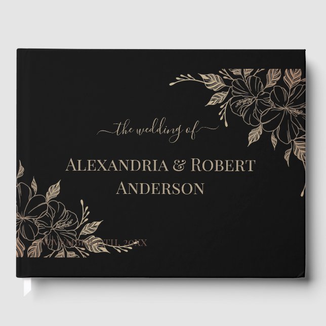 Extravagante Gold Lines Wedding Guest Book Gästebuch (Vorderseite)