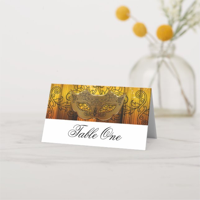 Extravagante Gold Masquerade Escort Cards Platzkarte (Vorderseite)